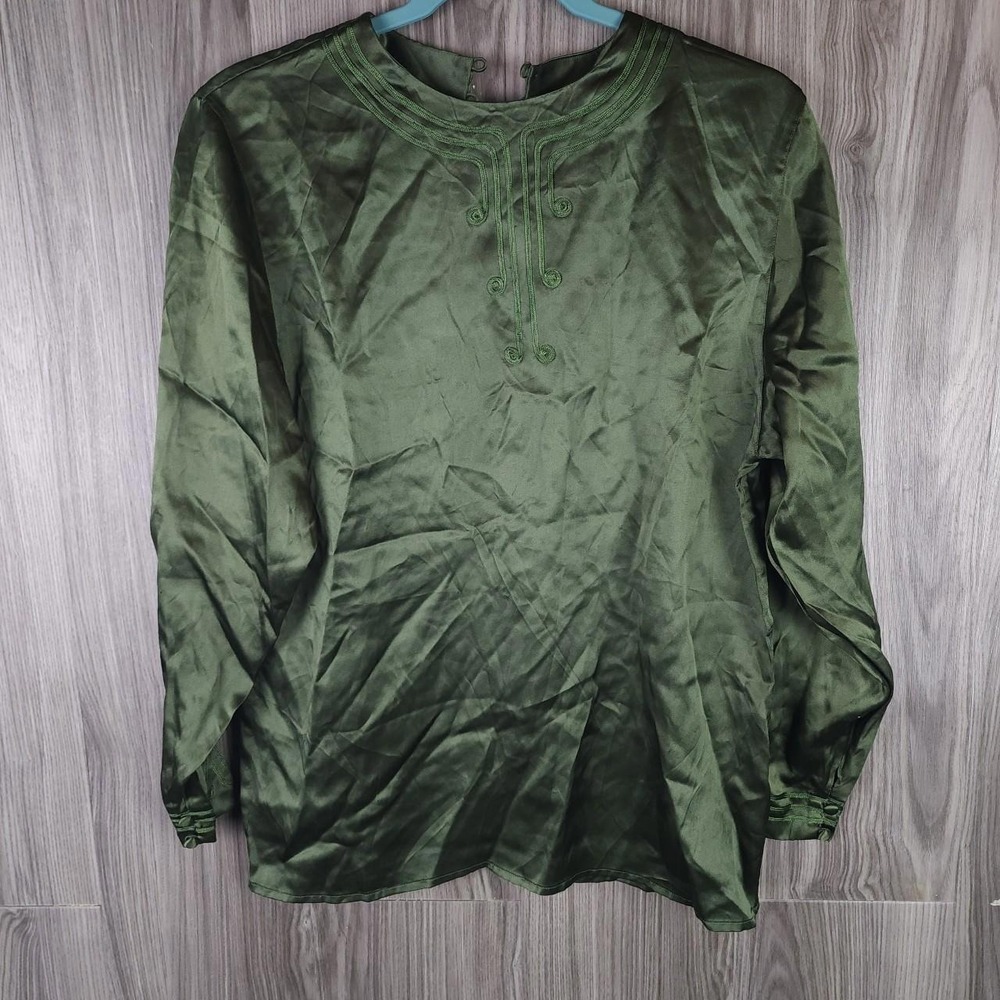Nordstrom Vintage Women's Decorative Green Silk Blouse Sz 6
